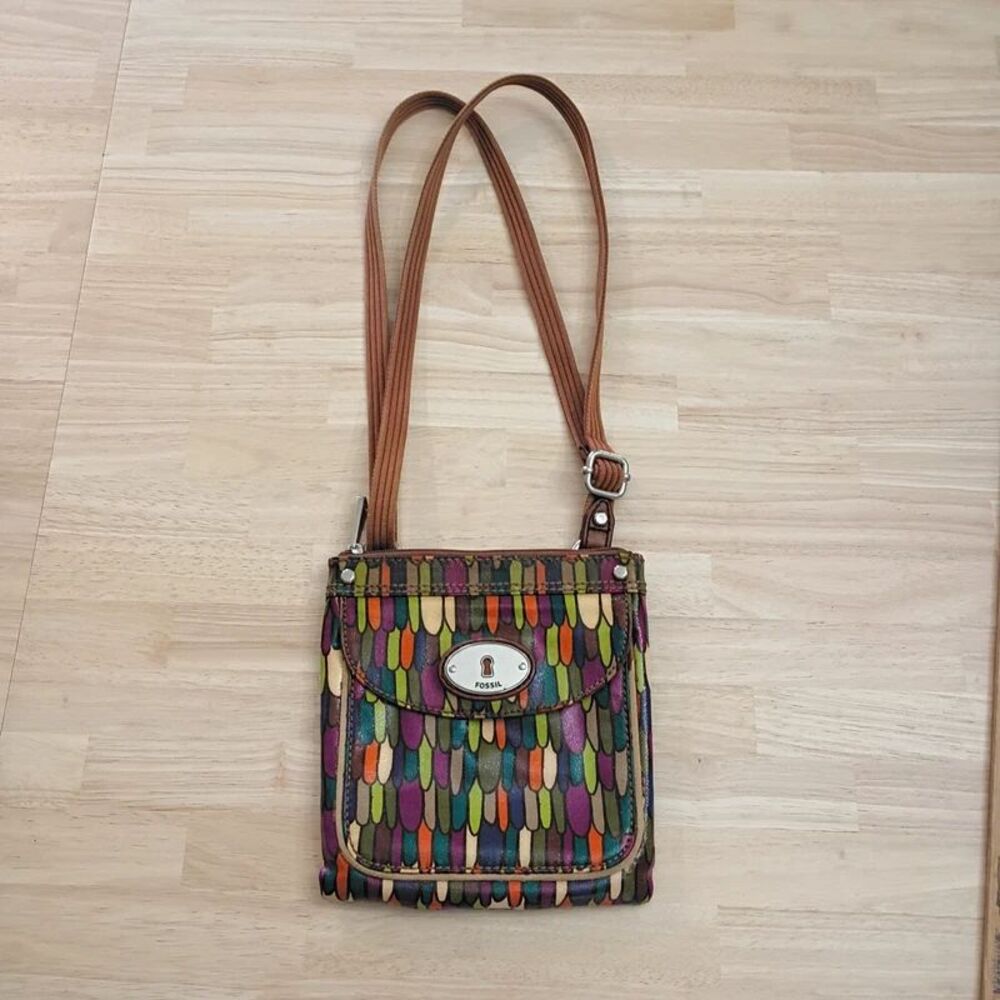 Fossil Key-Per Crossbody Coated Canvas Retro Bag Feather Print